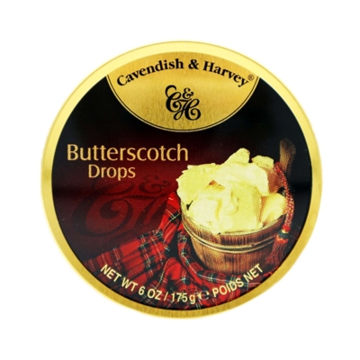 Фото упаковки леденцов Cavendish & Harvey со вкусом ириски, шотландские (creamy butterscotch drops) 175г