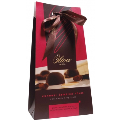 Фото упаковки шоколадных конфет Oliva пралине с ромом Cuneesi Jamaica Rhum 160г