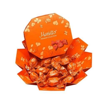 Мерлетто Конфеты  нуга, орех, карамель 150г (оранжевая коробка)