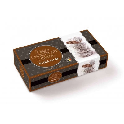 Фото упаковки шоколадных конфет Geldhof кремовые снежки с начинкой из темного шоколада 100г