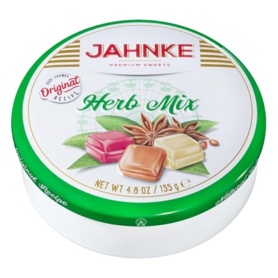 Фото упаковки леденцов Jahnke со вкусами целебных трав herb mix 135г