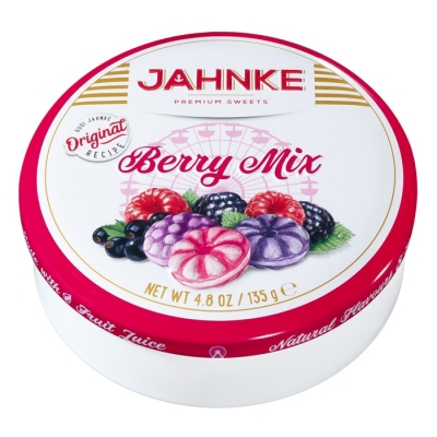 Фото упаковки леденцов Jahnke со вкусами ягод (berry mix) 135г