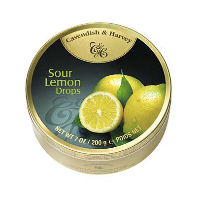 Фото упаковки леденцов Cavendish & Harvey со вкусом кислого лимона (sour lemon drops) 200г